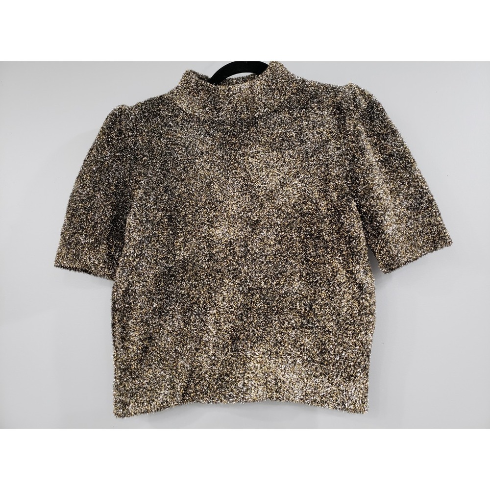 NEVER WORN SMALL Kate Spade Dashing Beauty Black Gold Metallic Textured Sweater